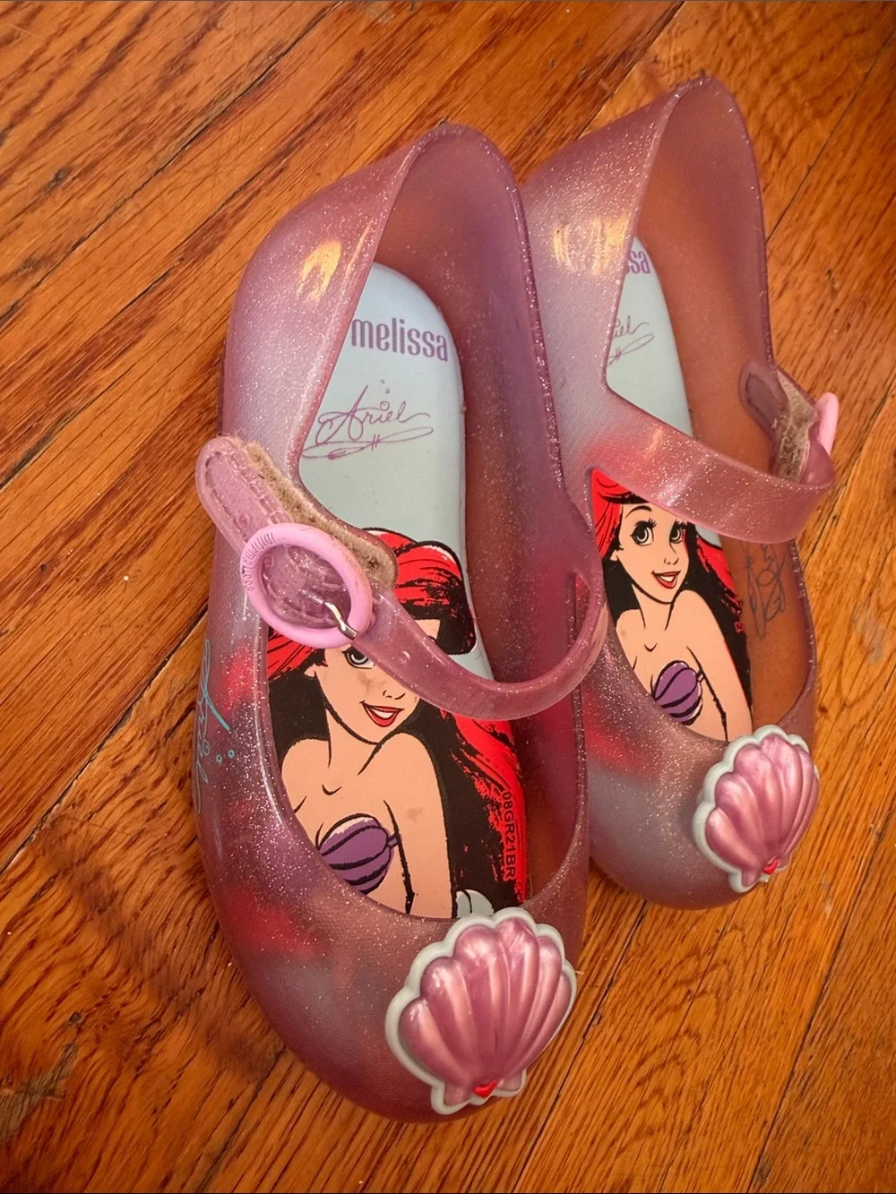Mini Melissa Pink Glitter Ariel Jelly Mary Jane Shoes